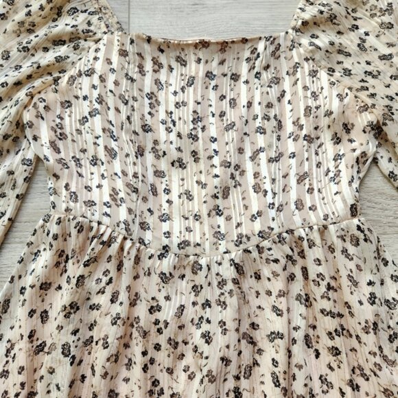 Altar'd State Dress Womens Small Floral Tan Cream Long Sleeves Bohemian - Picture 3 of 14